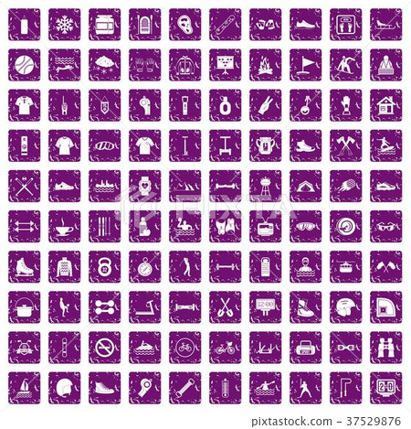 100 sport life icons set grunge purple 100 sport life icons set grunge purple 37529876