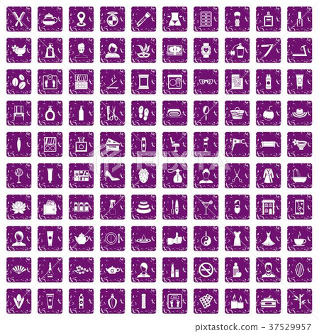 100 beauty salon icons set grunge purple 37529957