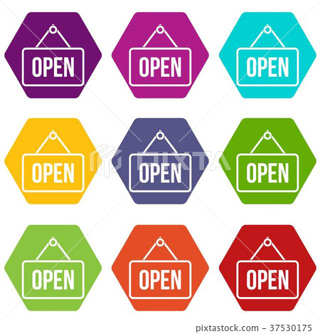 Sign open icon set color hexahedron - Stock Illustration [37530175] - PIXTA