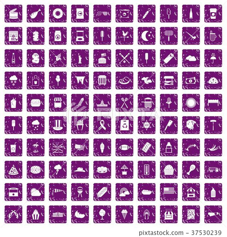 100 street food icons set grunge purple 100 street food icons set grunge purple 37530239