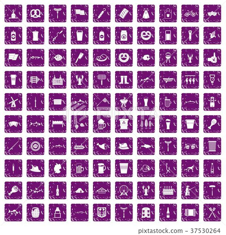 100 beer icons set grunge purple 37530264