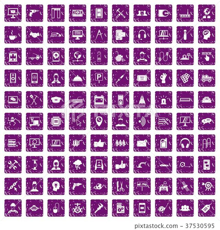 100 support icons set grunge purple 100 support icons set grunge purple 37530595