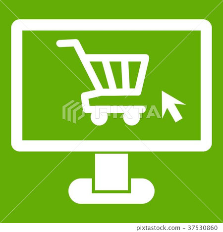 Computer monitor with shopping cart icon green 37530860