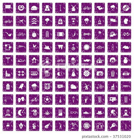 100 bicycle icons set grunge purple 37531020