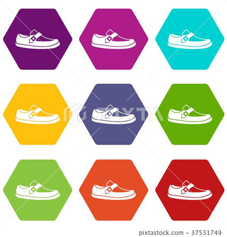 Men moccasin icon set color hexahedron 37531749