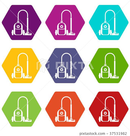 Vacuum cleaner icon set color hexahedron Vacuum cleaner icon set color hexahedron 37531982