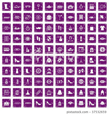 100 woman shopping icons set grunge purple 100 woman shopping icons set grunge purple 37532659
