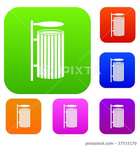 Public trash can set color collection 37533170