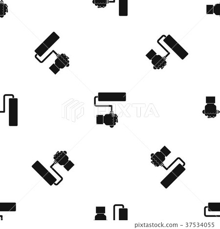 Hand hoding paint roller pattern seamless black Hand hoding paint roller pattern seamless black 37534055