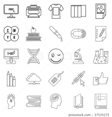 Explore icons set, outline style 37534175