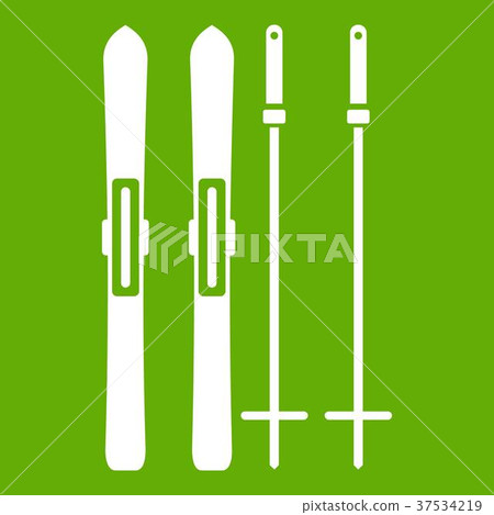 Skis and ski poles icon green 37534219