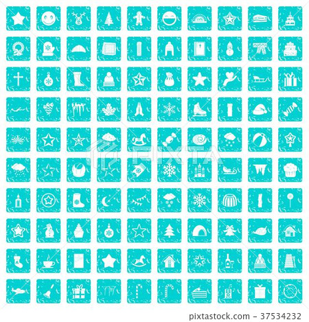 100 christmas icons set grunge blue 37534232