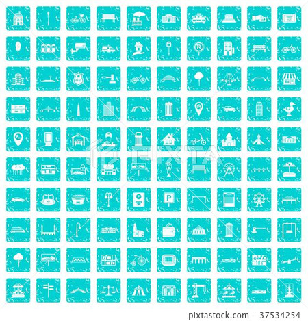 100 city icons set grunge blue 100 city icons set grunge blue 37534254