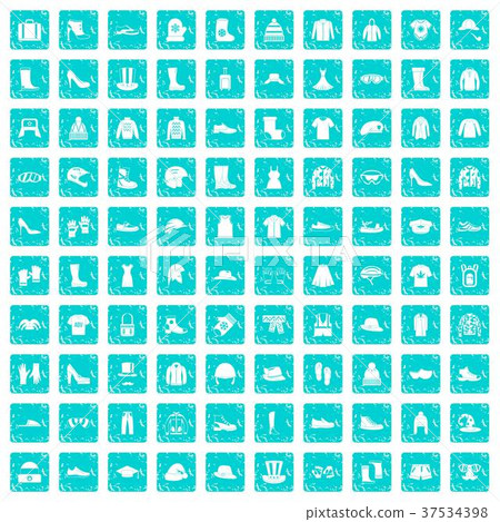 100 clothing and accessories icons set grunge blue 37534398