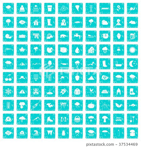 100 clouds icons set grunge blue 37534469