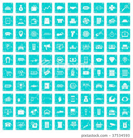 100 coin icons set grunge blue 37534593