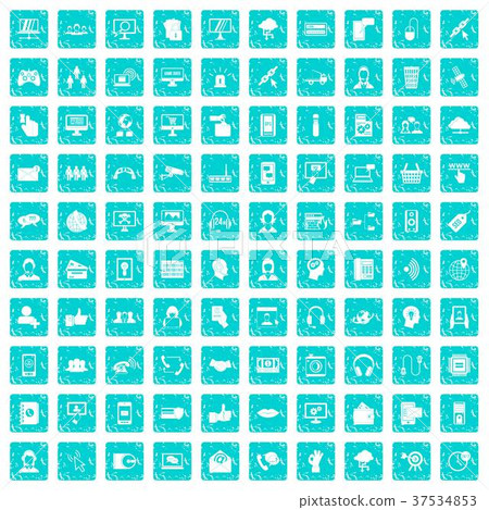 100 contact us icons set grunge blue - Stock Illustration [37534853 ...