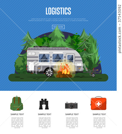 Travel logistics poster with camping trailer Travel logistics poster with camping trailer 37543092