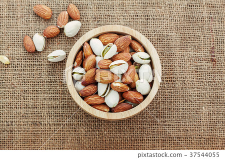 Almonds on sackcloth. Almonds on sackcloth. 37544055