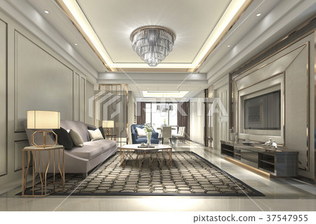 luxury and modern living room and dining room 37547955