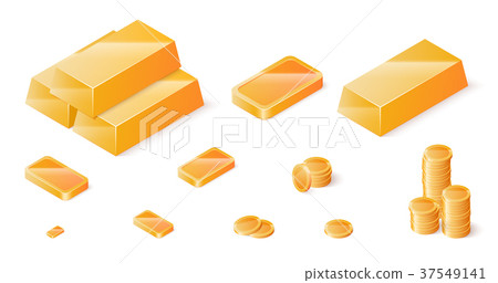 Gold bars and coins set. Isometric vector - Stock Illustration ...