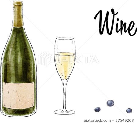 Bottle of wine with a glass isolated - Stock Illustration [37549207 ...