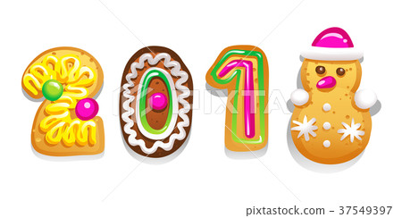 Gingerbread figures. Number 2018 made of cookies 37549397