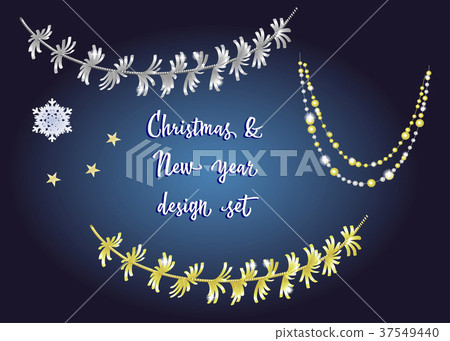Set of vector detailed tinsel isolated on blue 37549440