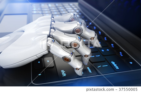 Robot's hand typing on keyboard 37550005