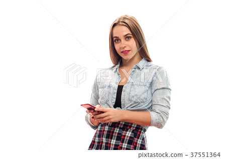 Charming young girl posing on white background 37551364