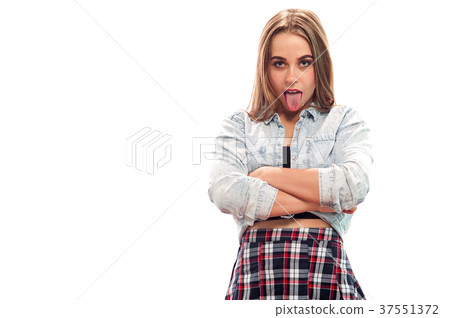 Charming young girl posing on white background 37551372