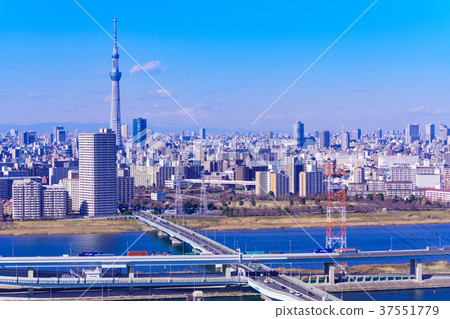 東京都市風景和富士山 37551779