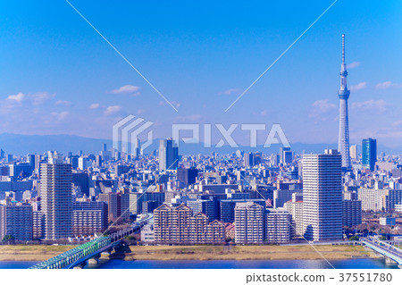 東京都市風景和富士山 37551780