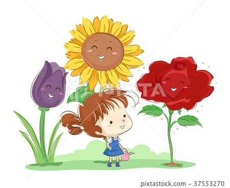 Kid Girl Gardener Flowers Illustration 37553270