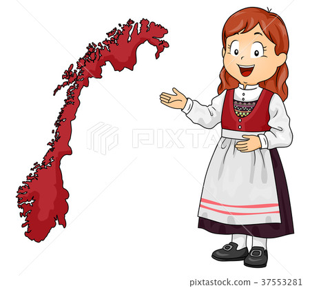 Kid Girl Map Norway Illustration Kid Girl Map Norway Illustration 37553281
