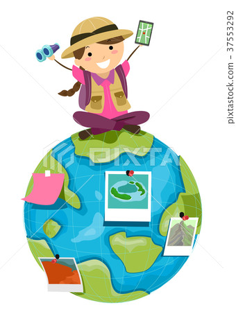Kid Girl Stickman Globe Navigator Illustration Kid Girl Stickman Globe Navigator Illustration 37553292