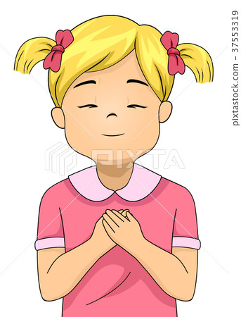 Kid Girl Hand Chest Praise 37553319