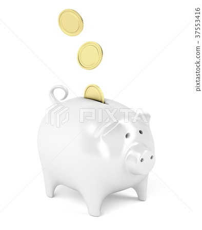 Piggy bank with golden coins - Stock Illustration [37553416] - PIXTA