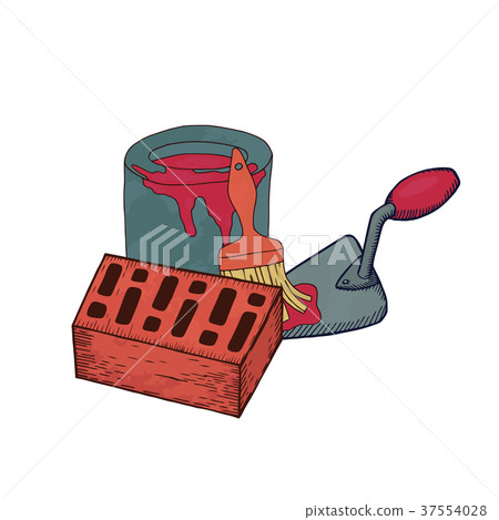 Brick, trowel a coat of paint and a brush. Brick, trowel a coat of paint and a brush. 37554028