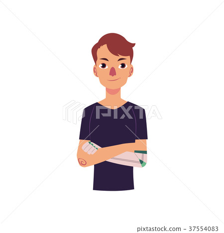 Young man with bionic, artificial arm prosthesis 37554083
