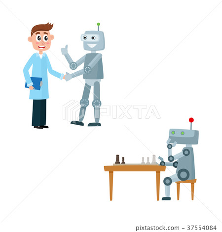 vector flat robots and people set 37554084