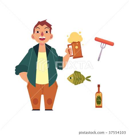 vector cartoon beer lover and symbols set 37554103