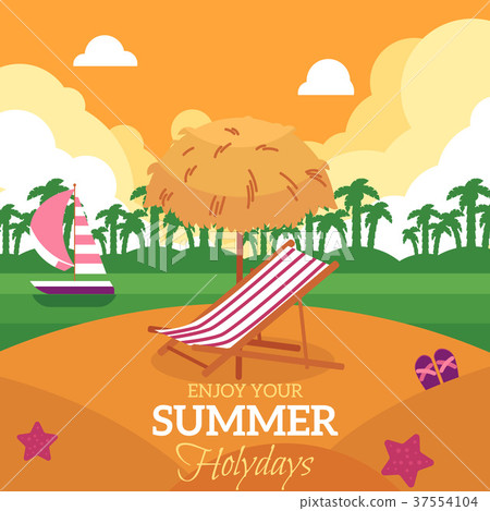 Summer holiday banner with beach and lounge chair 37554104