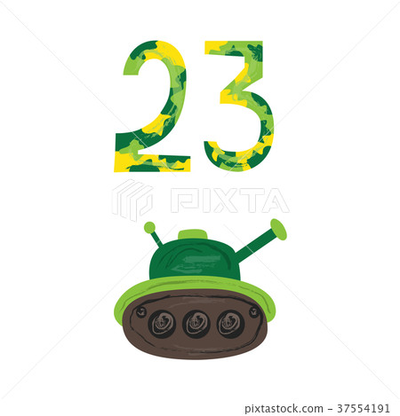 Military green tank, 23 camouflage numbers icon 37554191