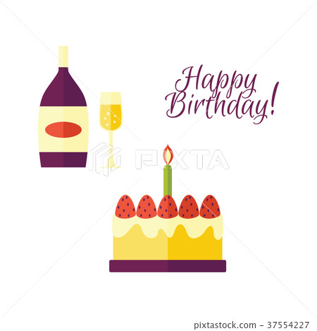 Vector flat glass of champagne and bottle icon Vector flat glass of champagne and bottle icon 37554227