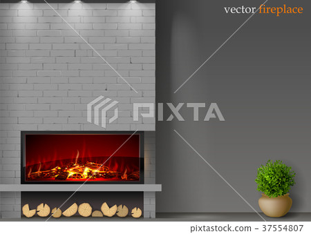 Modern fireplace with fire 37554807