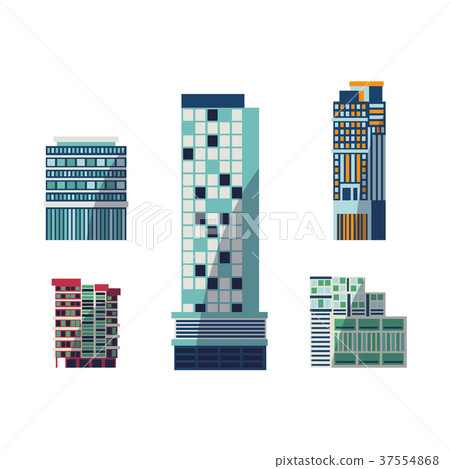Vector flat buildings, architecture icon set - Stock Illustration ...