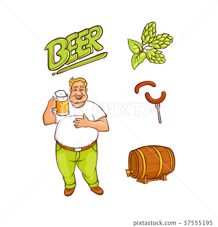 vector cartoon beer lover and symbols set 37555195