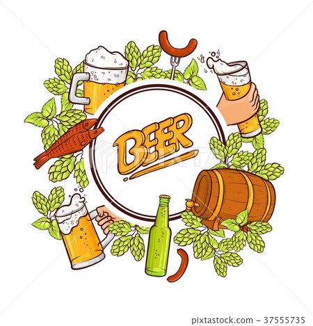 Beer label, banner, emblem design with round frame Beer label, banner, emblem design with round frame 37555735