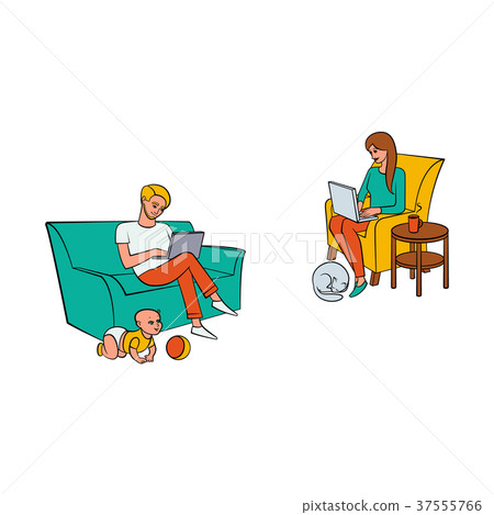 Vector flat people working from home, remote work 37555766